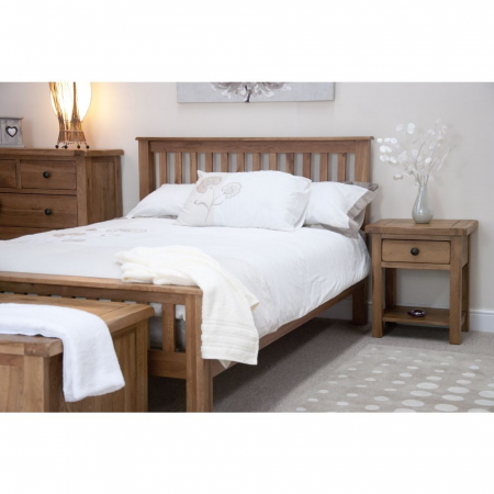 Rustic Solid Oak Double Bed And Lamp Table Package